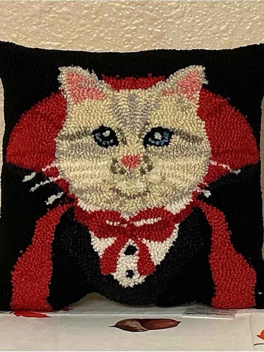 Peking Handicraft Dracula Cat Hooked Pillow. New